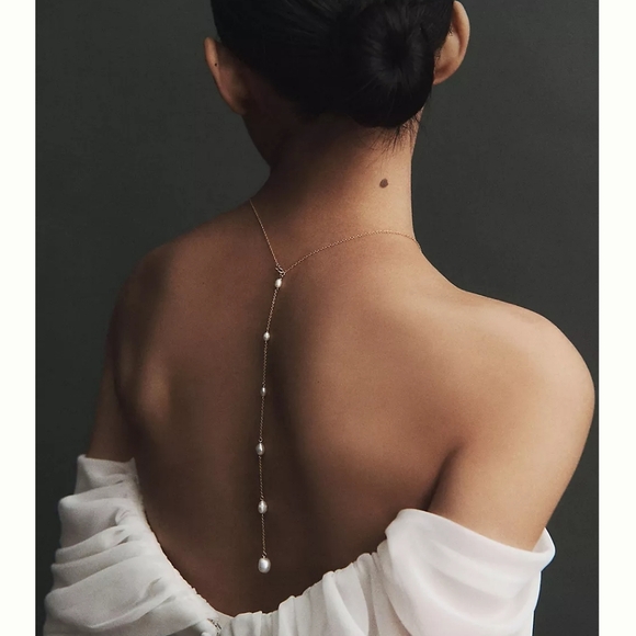 Tempete Cascade Back Necklace- gold & pearl - Picture 2 of 5